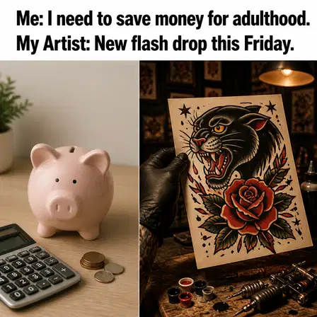 Tattoo Shop meme ad example: The Financial Dilemma