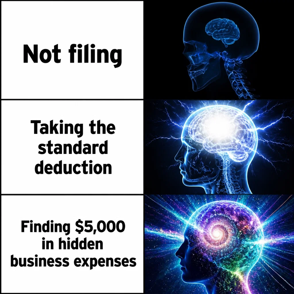 Tax Preparation meme ad example: The Deductions Master