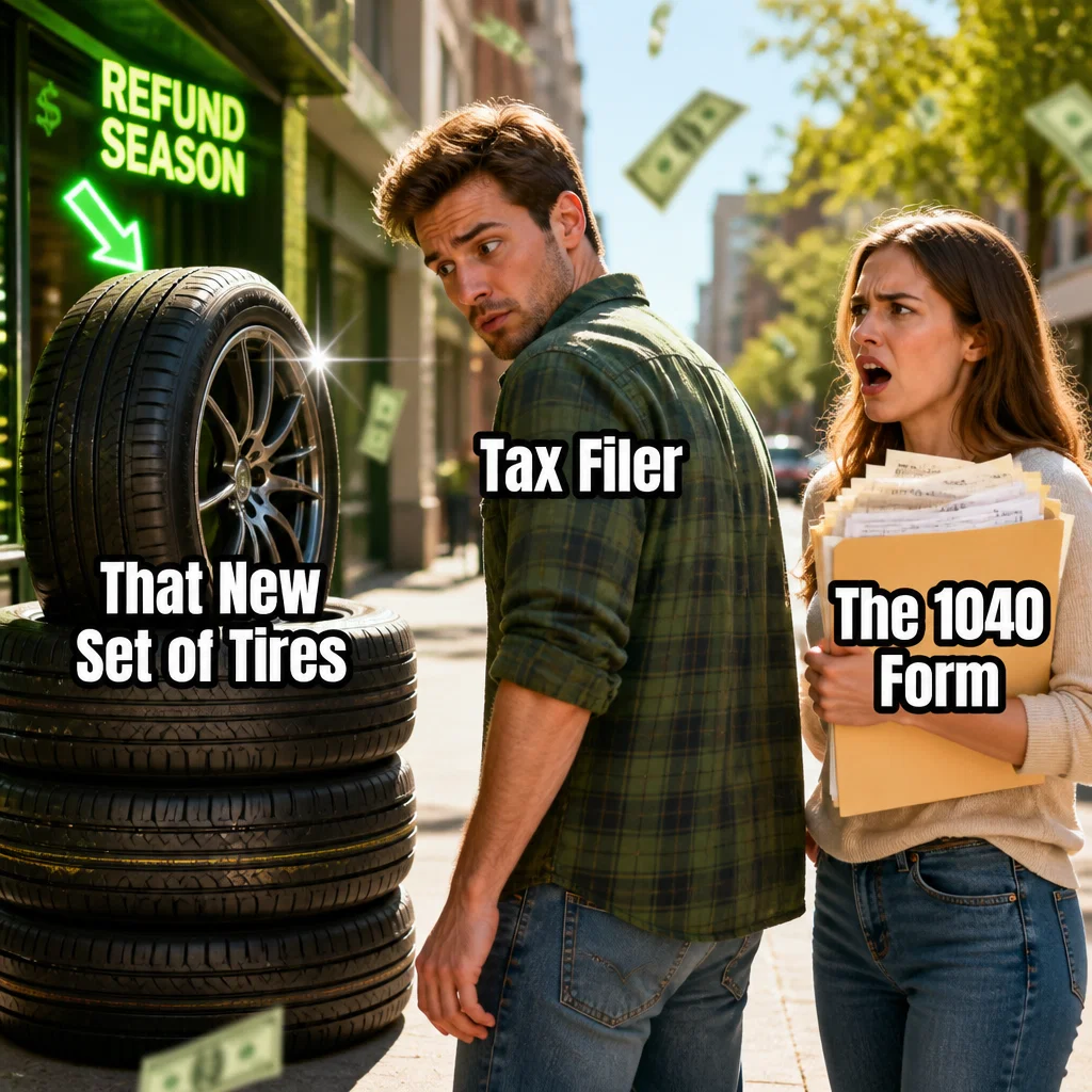 Tax Season meme ad example: Distracted Filer