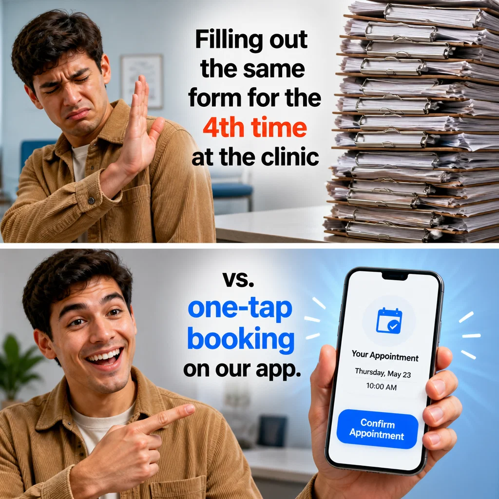 Telehealth meme ad example: The Paperwork Mountain