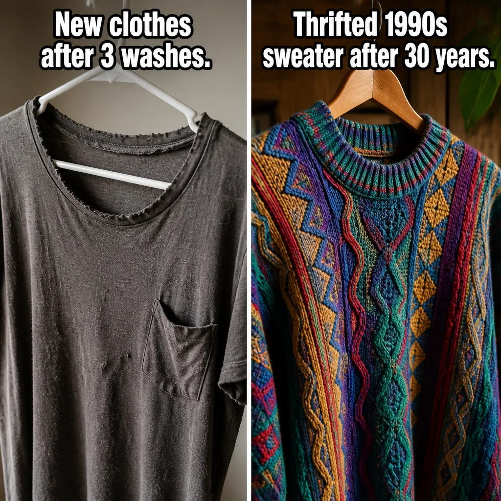 Thrift Store meme ad example: Fast Fashion vs. Quality