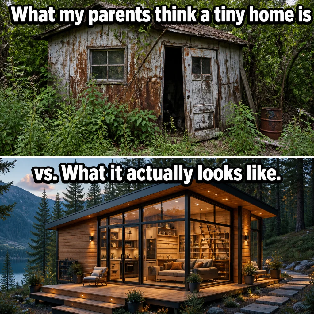 Tiny Homes meme ad example: Expectation vs Reality