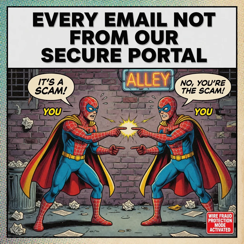 Title Company meme ad example: Wire Fraud Paranoia