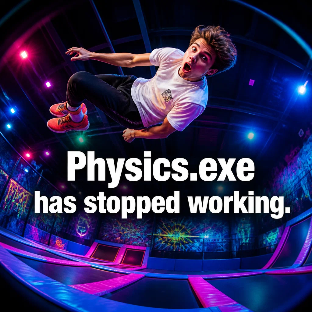 Trampoline Park meme ad example: Gravity? Never Heard of Her