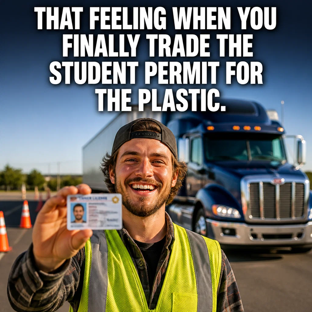 Truck Driving School meme ad example: The Graduation Glow