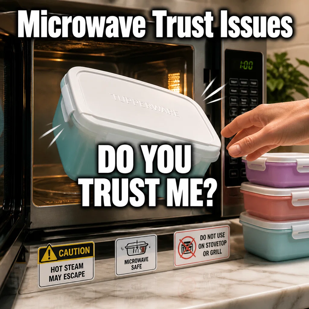Tupperware meme ad example: Microwave Trust Issues