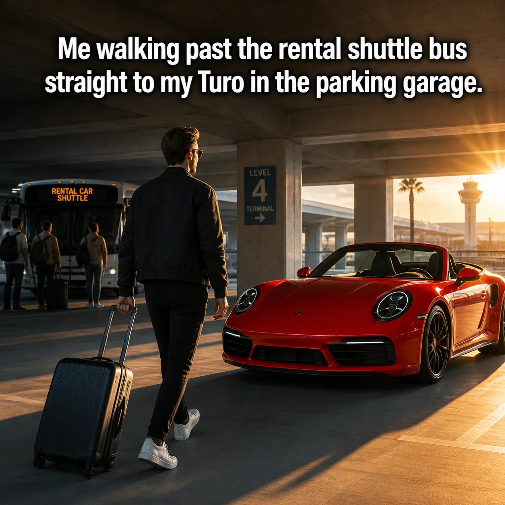 Turo meme ad example: Skip the Line Logic