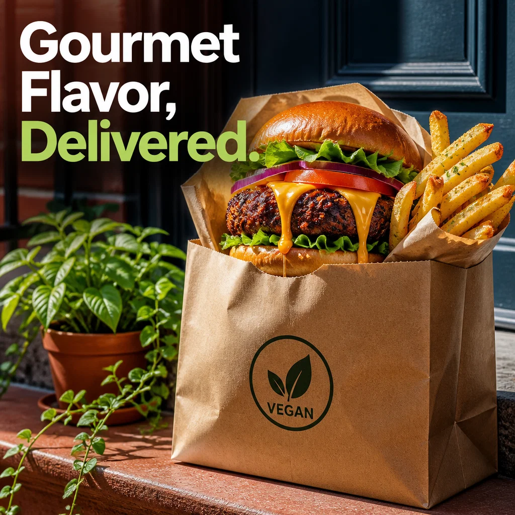 Vegan Restaurant ad concept example: The Takeout Hero