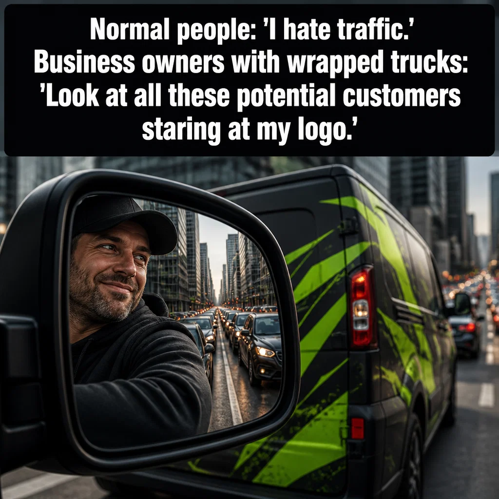 Vehicle Wraps meme ad example: Traffic Jam Productivity