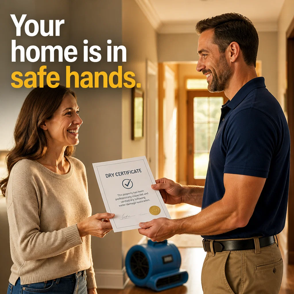 Water Damage Restoration ad concept example: The Handshake of Relief