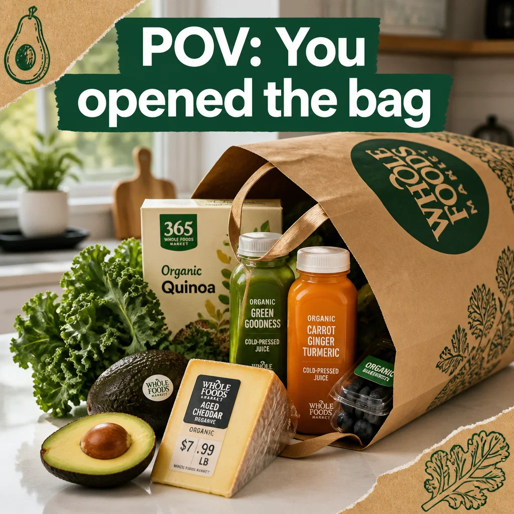 Whole Foods meme ad example: Paper Bag Reveal