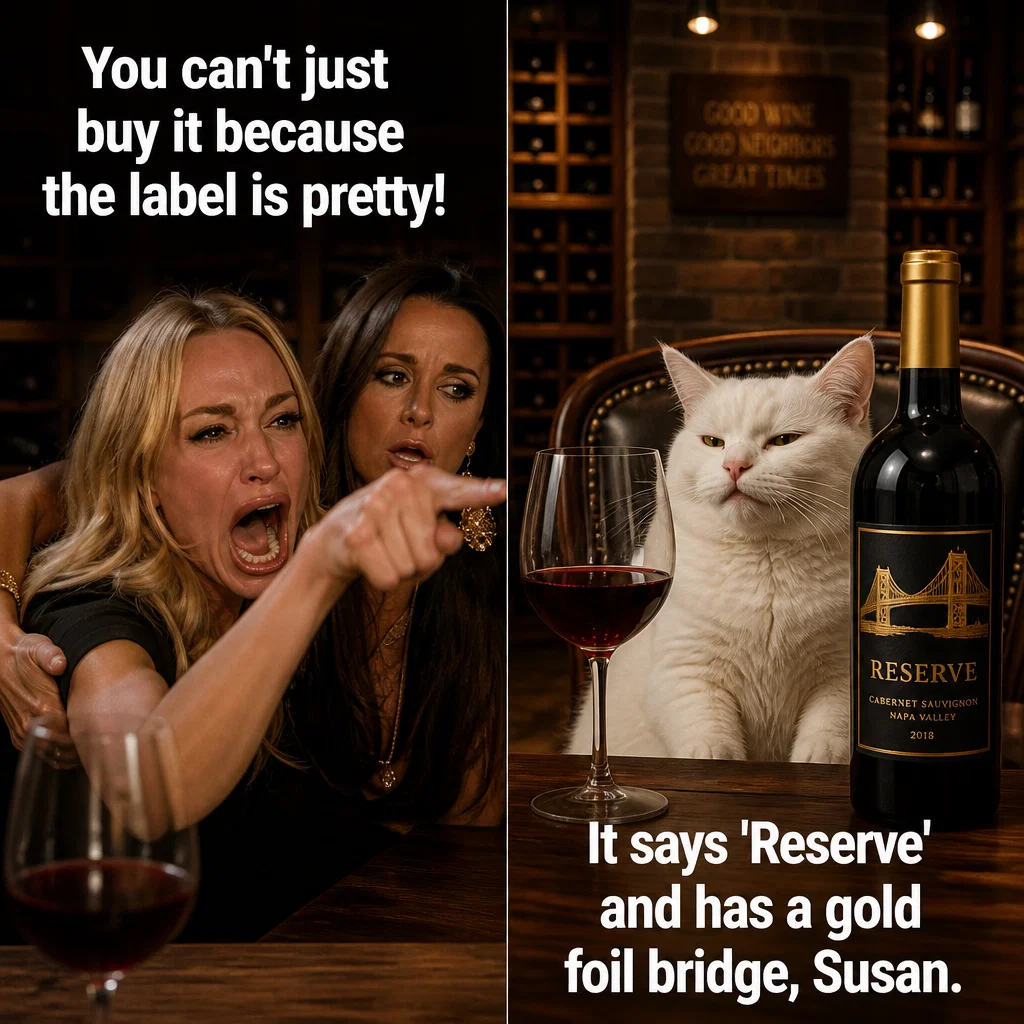 Wine Shop meme ad example: The Label Debate