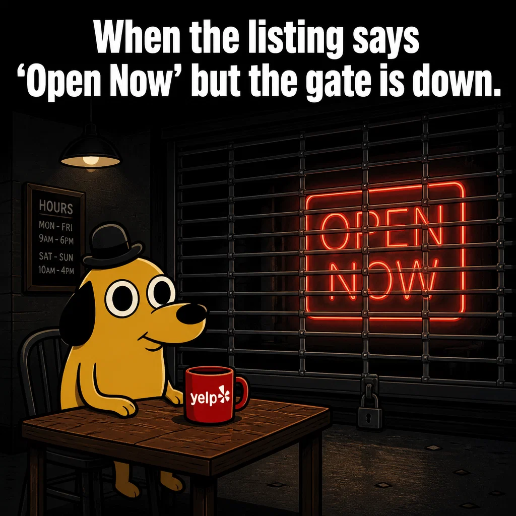 Yelp meme ad example: The Closed Sign Heartbreak